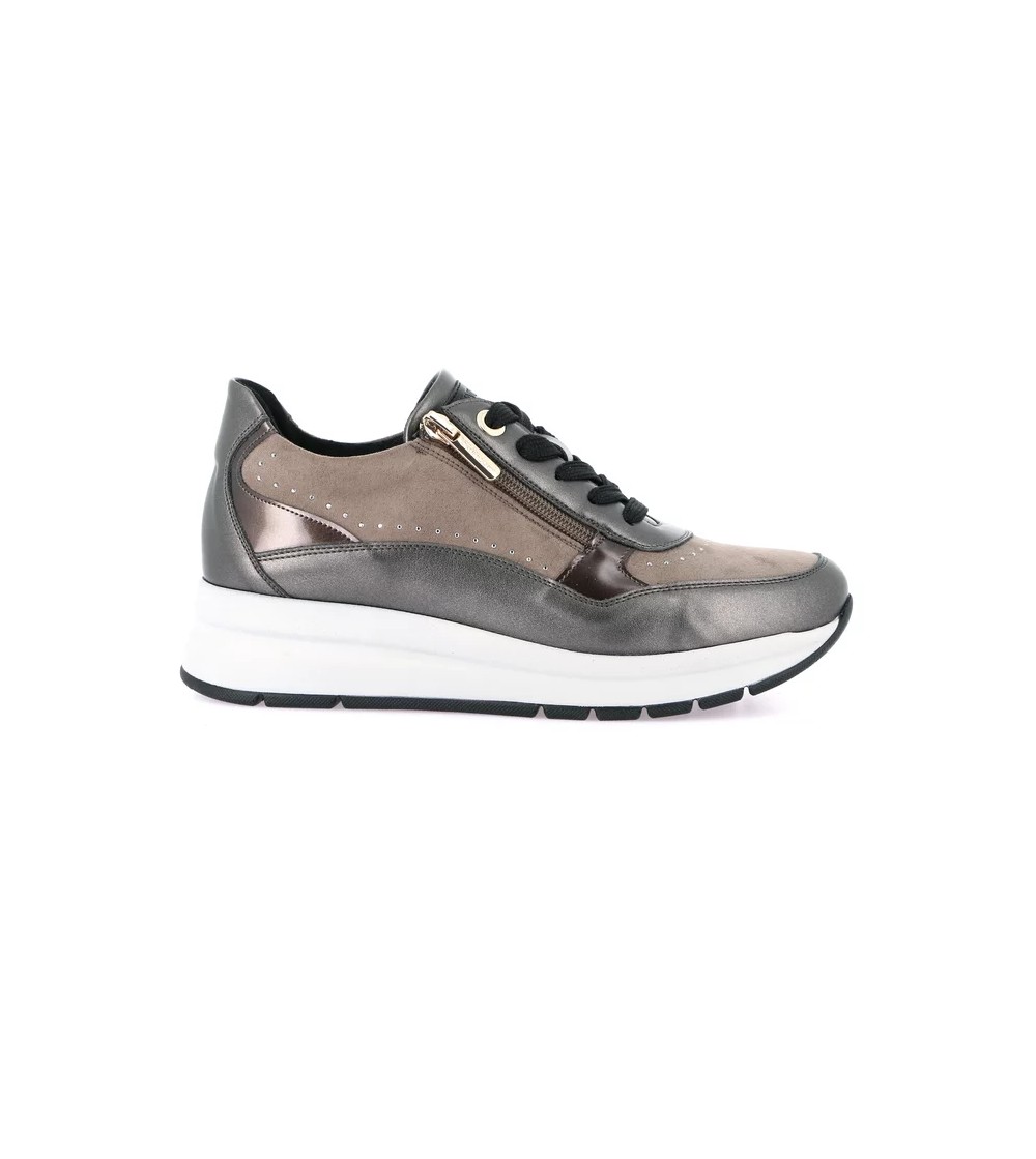 Grunland Sneakers Active con Zeppa Zip Strass Perlato Taupe