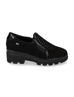 Valleverde Slipon Mocassino Strass Zip Fondo Carro Camoscio Nero