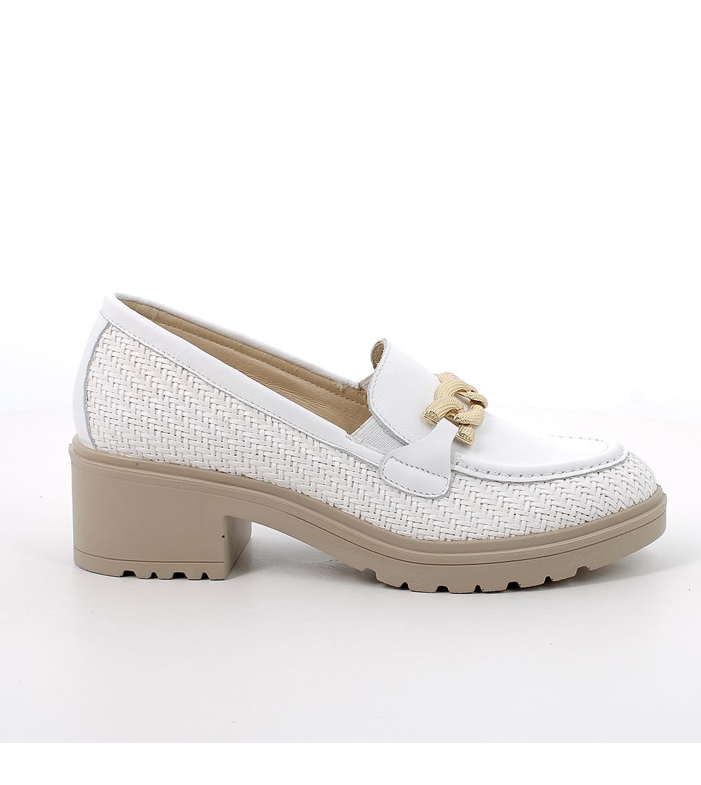 IGI &Co Mocassi Tacco Plateau Intrecciato Vaschetta Cucita Catena Bianco