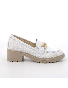 IGI &Co Mocassi Tacco Plateau Intrecciato Vaschetta Cucita Catena Bianco