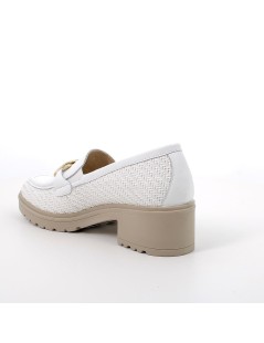 IGI &Co Mocassi Tacco Plateau Intrecciato Vaschetta Cucita Catena Bianco