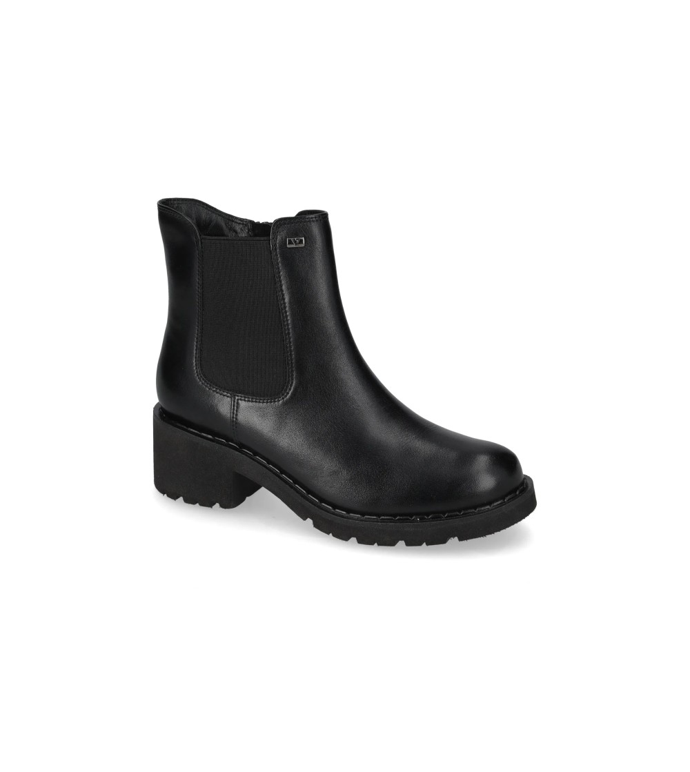 Valleverde Tronchetto Liscio Tacco Elastico e Zip Laterale Nero