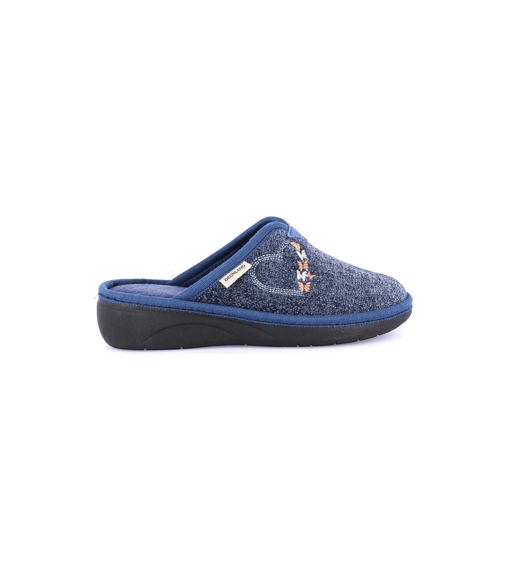 Grunland Ciabatta Morbida Tessuto Ricamo Cuore Blu