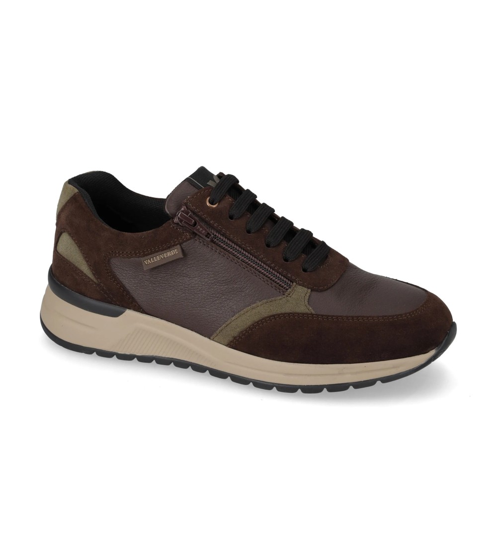 Valleverde Sneakers Fondo Medio Zip Dettagli Camoscio Marrone