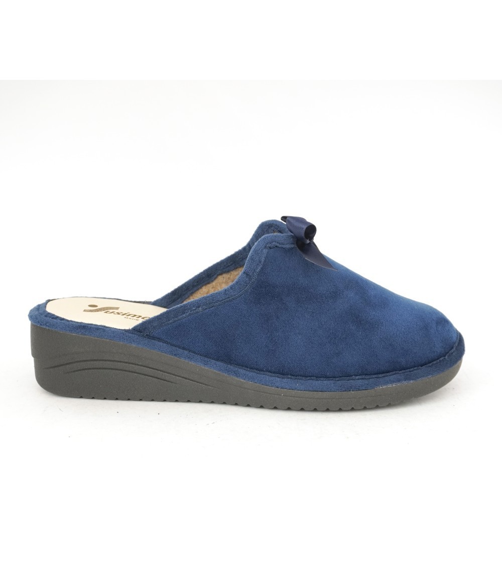 Susimoda Ciabatta Zeppa Scollo V Fiocco Plantare Ergonomico Blu