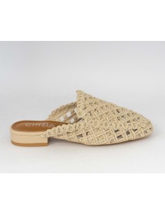 Cinzia Soft Sabot Tacco Basso Tessuto Intrecciato Beige