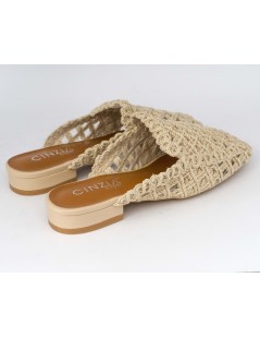 Cinzia Soft Sabot Tacco Basso Tessuto Intrecciato Beige