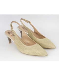 Confort Slingback Cerimonia Punta Tacco Medio Glitter Oro