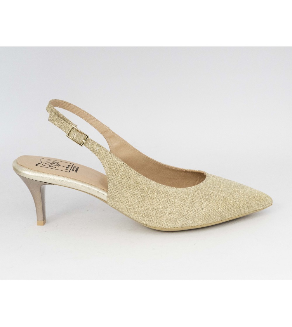 Confort Slingback Cerimonia Punta Tacco Medio Glitter Oro