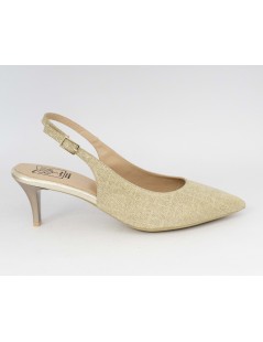 Confort Slingback Cerimonia Punta Tacco Medio Glitter Oro