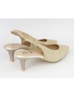 Confort Slingback Cerimonia Punta Tacco Medio Glitter Oro