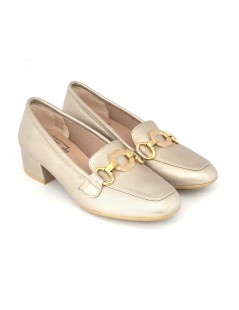 Confort Mocassino Tacco Medio con Accessorio Camoscio Champagne