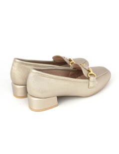 Confort Mocassino Tacco Medio con Accessorio Camoscio Champagne