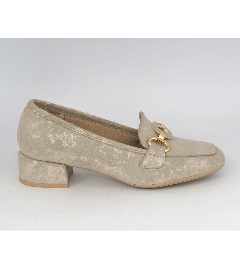 Confort Mocassino Tacco Medio con Accessorio Camoscio Perla Pesca