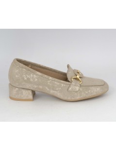 Confort Mocassino Tacco Medio con Accessorio Camoscio Perla Pesca