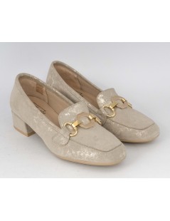 Confort Mocassino Tacco Medio con Accessorio Camoscio Perla Pesca