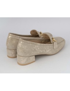 Confort Mocassino Tacco Medio con Accessorio Camoscio Perla Pesca