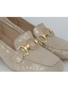 Confort Mocassino Tacco Medio con Accessorio Camoscio Perla Pesca