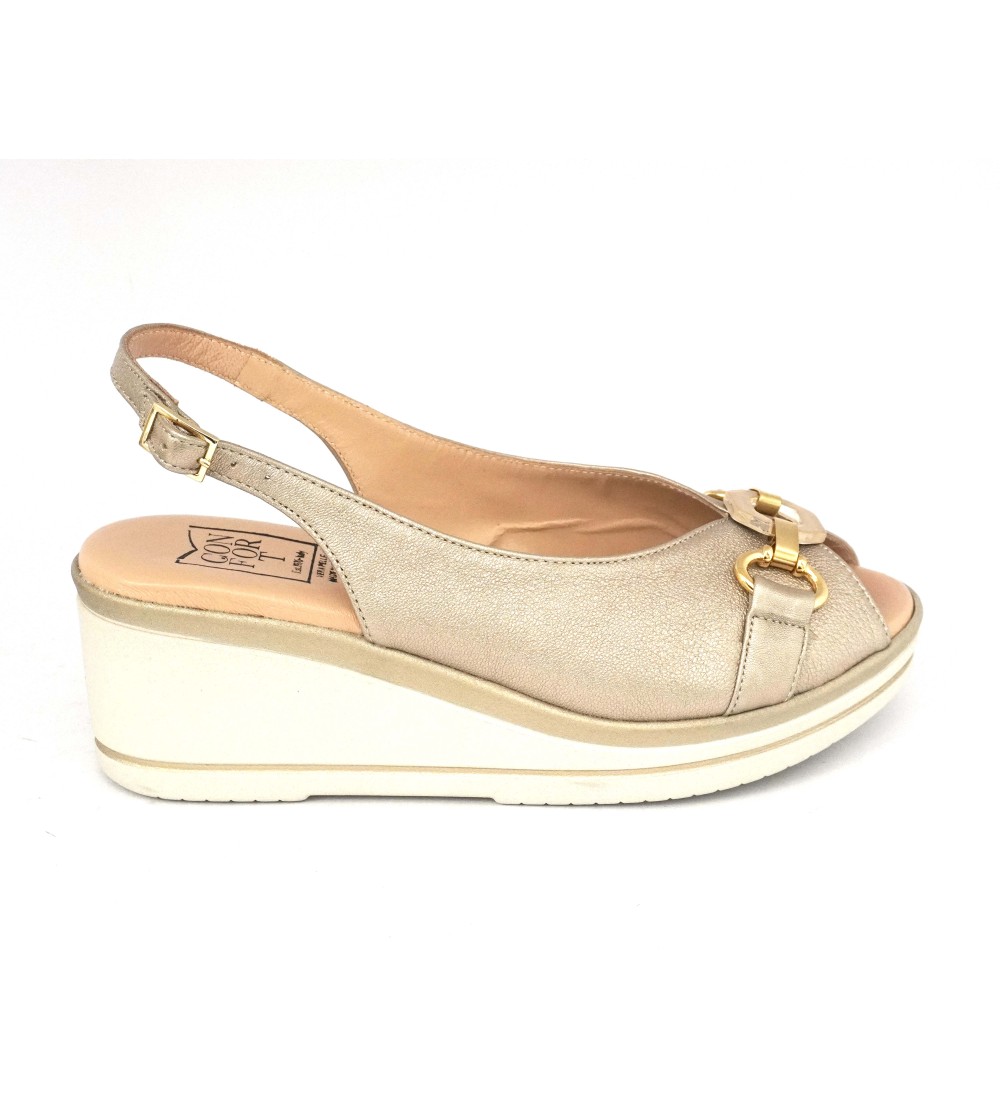 Confort Sandalo Classic Zeppa Laminato Champagne