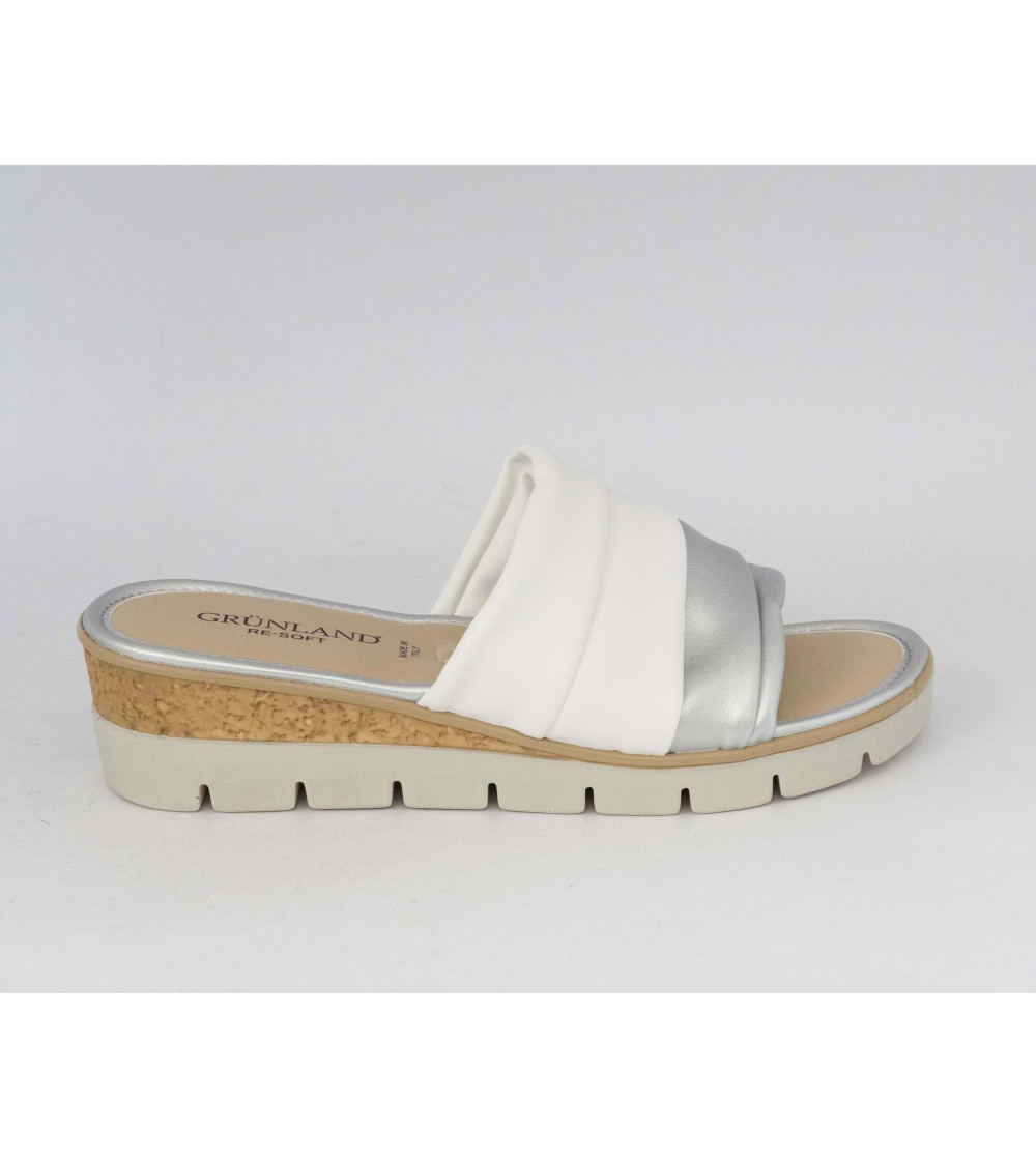 Grunland Ciabatta Zeppa Media Monofascia Pieghe Bicolore Bianco Argento
