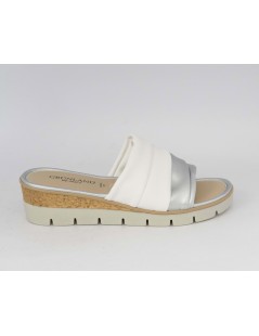 Grunland Ciabatta Zeppa Media Monofascia Pieghe Bicolore Bianco Argento