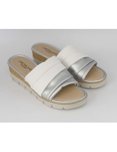 Grunland Ciabatta Zeppa Media Monofascia Pieghe Bicolore Bianco Argento