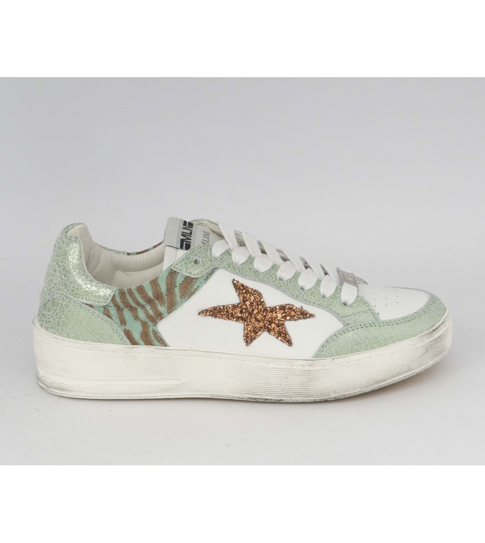Méliné Sneakers Goose Fondo Sfumato Zebra Laminato Bianco Verde