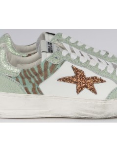 Méliné Sneakers Goose Fondo Sfumato Zebra Laminato Bianco Verde