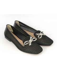 Hegos Mocassino Ballerina Tacco Basso Rete Accessorio Gioiello Nero