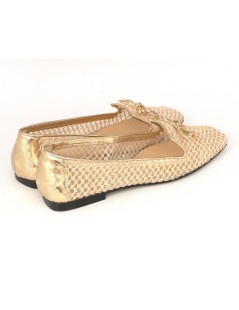 Hegos Mocassino Ballerina Tacco Basso Rete Accessorio Gioiello Oro Rosa