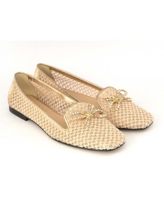 Hegos Mocassino Ballerina Tacco Basso Rete Accessorio Gioiello Oro Rosa