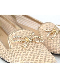 Hegos Mocassino Ballerina Tacco Basso Rete Accessorio Gioiello Oro Rosa