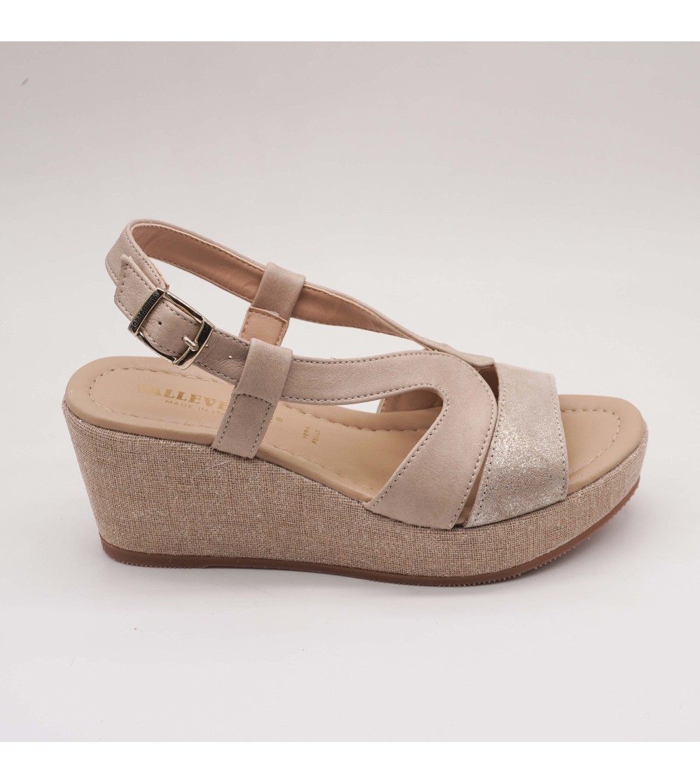 Valleverde Sandalo Zeppa Fascia Laminata Beige Oro