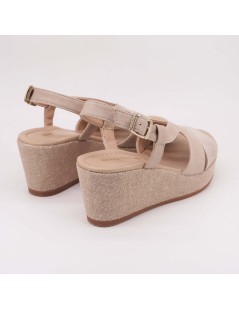 Valleverde Sandalo Zeppa Fascia Laminata Beige Oro