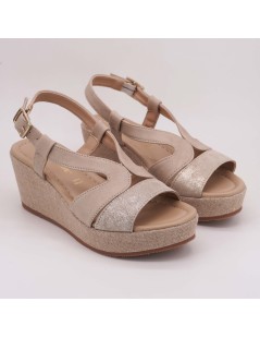 Valleverde Sandalo Zeppa Fascia Laminata Beige Oro