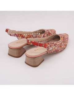 Brunate Slingback Tacco Medio Pelle Intrecciata Cuoio Corallo