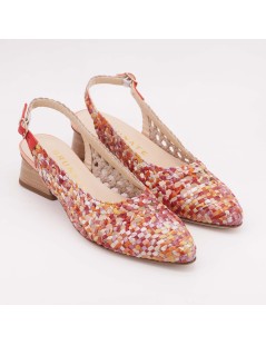 Brunate Slingback Tacco Medio Pelle Intrecciata Cuoio Corallo