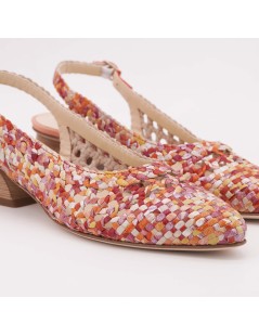Brunate Slingback Tacco Medio Pelle Intrecciata Cuoio Corallo
