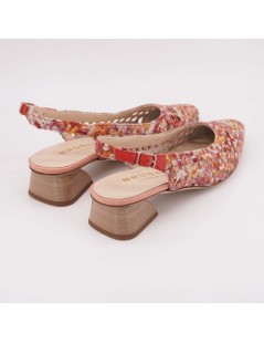 Brunate Slingback Tacco Medio Pelle Intrecciata Cuoio Corallo