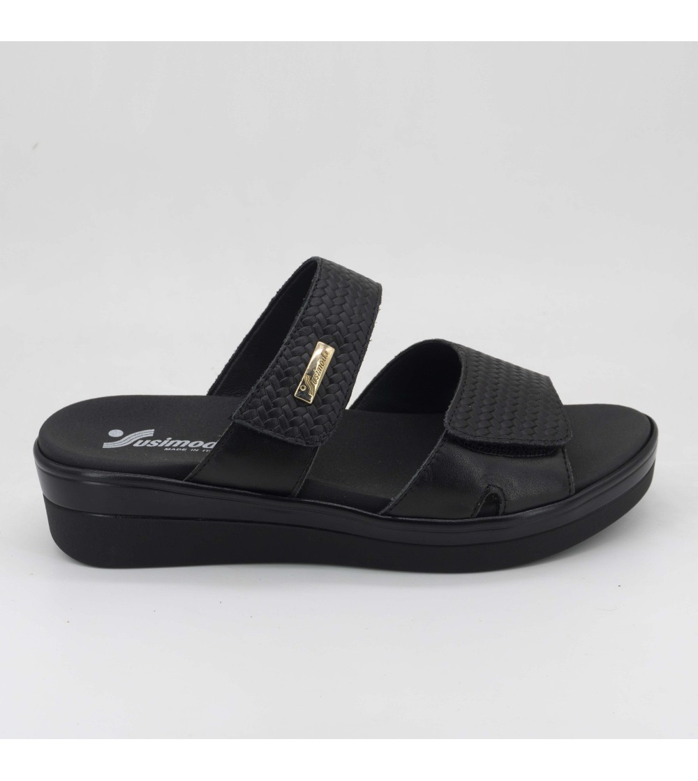 Susimoda Ciabatta Zeppa 2 Velcro Comfort Pelle Nero