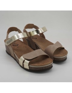 Sabatini Sandali Bio Zeppa Sughero Gel Velcro Pelle Beige Platino