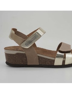 Sabatini Sandali Bio Zeppa Sughero Gel Velcro Pelle Beige Platino