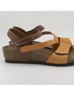 Sabatini Sandali Bio Zeppa Sughero Trasversale Nabuk Cuoio Arancio