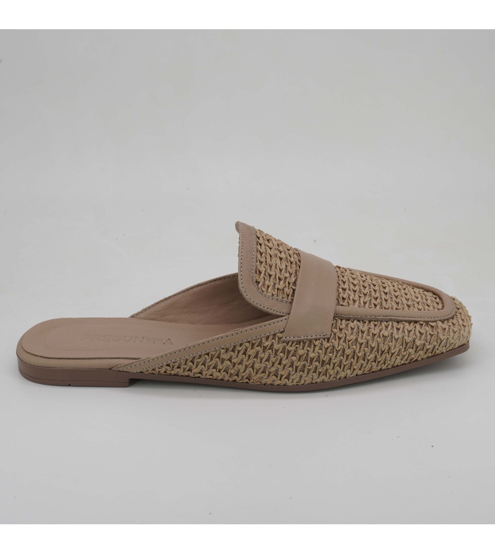 Pregunta Mule Sabot Tacco Basso Rafia Cappuccino
