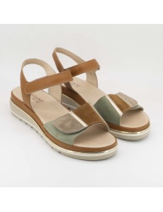 Ziviani Sandalo Comfort Artigianale Zeppa 2 Velcro Camoscio Cuoio Verde