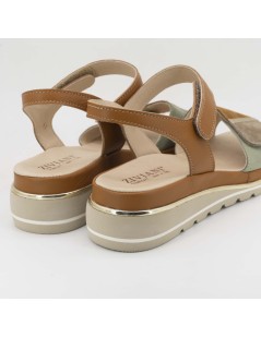 Ziviani Sandalo Comfort Artigianale Zeppa 2 Velcro Camoscio Cuoio Verde