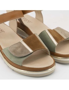 Ziviani Sandalo Comfort Artigianale Zeppa 2 Velcro Camoscio Cuoio Verde