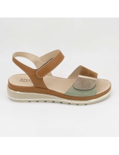 Ziviani Sandalo Comfort Artigianale Zeppa 2 Velcro Camoscio Cuoio Verde
