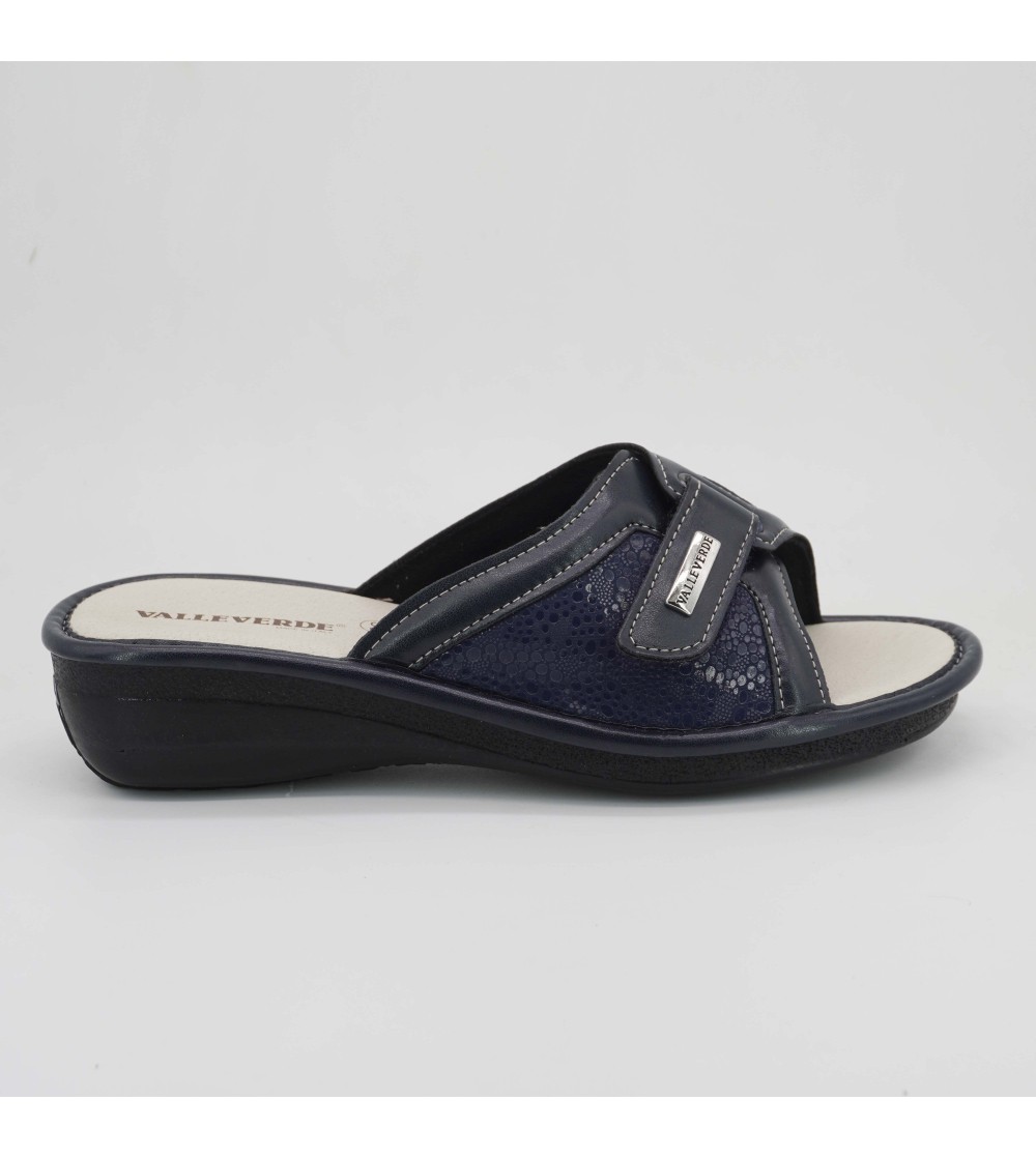 Valleverde Ciabatta Classic Sottopelle Velcro Elasticizzata Blu