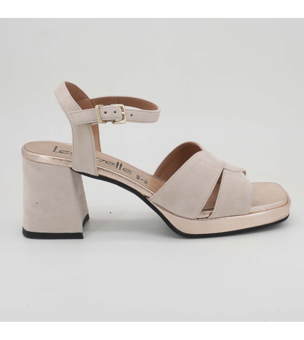 Le Gazzelle Sandalo Tacco Plateau Braccialetto Camoscio Cipria